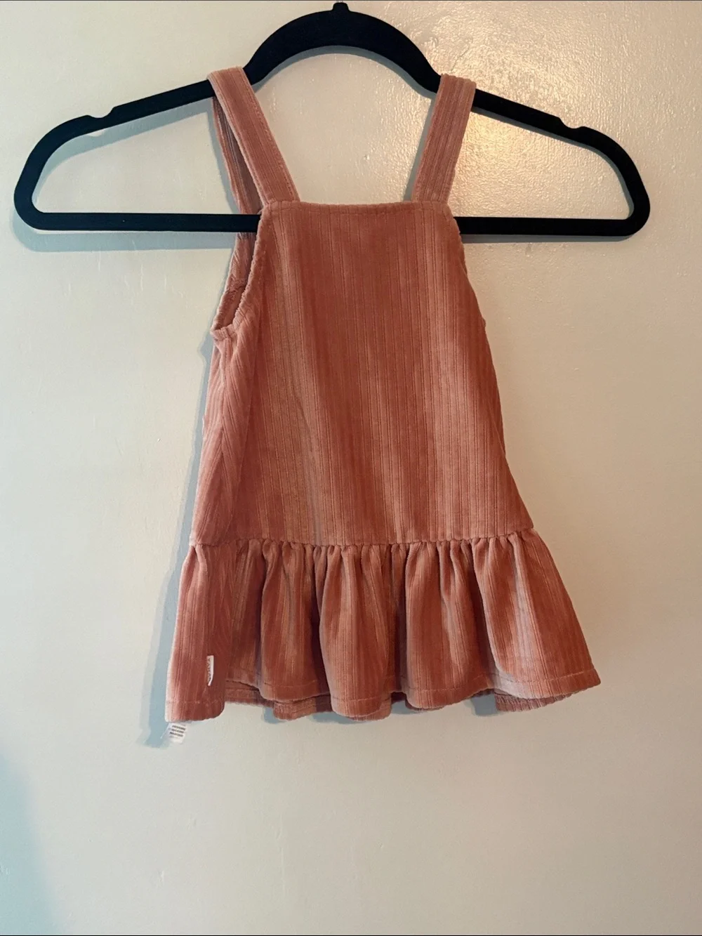 Tahari Dusty Rose Corduroy Girls Overall Dress with Embroidered Pockets